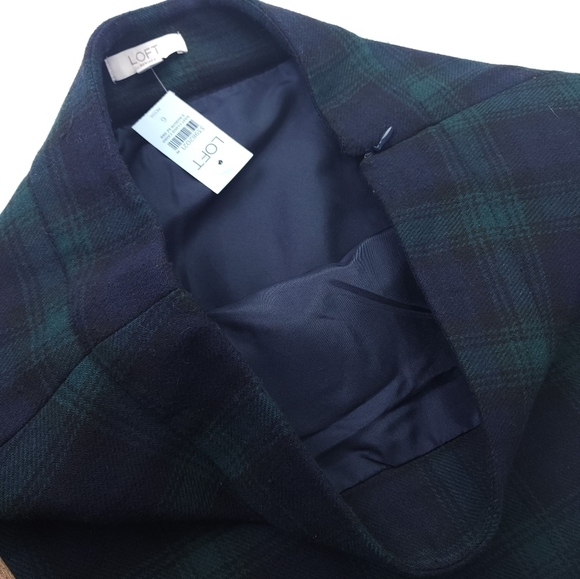 New Loft Navy Green Plaid Wool Blend Skirt Sz 6P - Picture 8 of 9